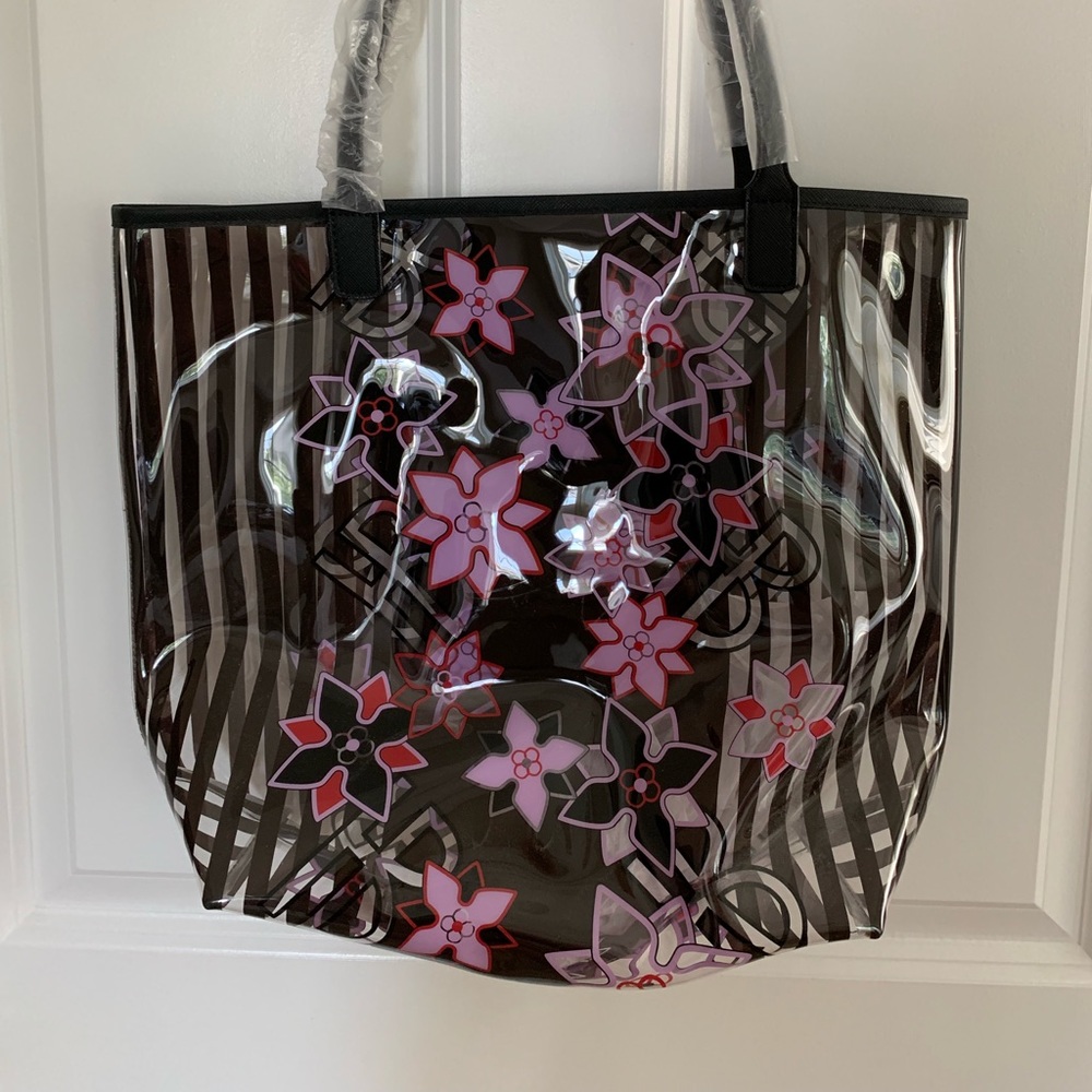 Henri Bendel clear striped floral tote